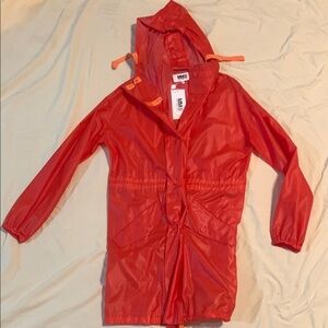 MM6 Maison Margiela Bright Orange Red Hooded Plastic-Like Raincoat NWT Size 40